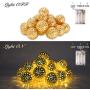 LED Globe String Lights, Decorative Moroccan Orb, 20 Big Golden Metal Balls, Bright Warm Lights, Battery Powered