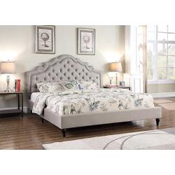 HomeLife Premiere Classics 51'' Tall Platform Bed with Cloth Headboard and Slats - Queen (Light Grey Silver)