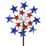 Exhart Star Spangled Wind Spinner - Pinwheels Outdoor Decor w/American Themed Metal Design - Kinetic Art Garden Spinner with Blue, Red, and White Stars Spinning Blades, 20'' L x 7'' W x 83'' H