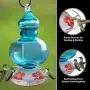 Grateful Gnome - Hummingbird Feeder - Hand Blown Glass - Carolina Blue Sky - 32 Fluid Ounces Free Bonus Accessories S-Hook, Ant Moat, Brush and Hemp Rope Included