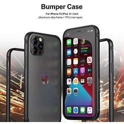 Slim Thin Phone Case Compatible with iPhone 12 Pro Max, Metal Bumper Cover with Soft TPU Inner [No Signal Interference][Support Wireless Charging] Compatible for iPhone 12 Pro Max (Black)