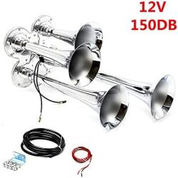 Viping car Horn Silver Four Double Row Horn 12V 170DB Loudspeaker Solenoid Valve Waterproof Pipe Electric The electromagnetic Valve Metal for car Every Vehicle Vans Truck Trains Boats with Large