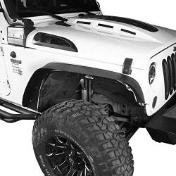 Hooke Road Wrangler JK Fender Flares, Front & Rear Steel Flat Rough Country Fender Armors Compatible with Jeep Wrangler JK & Unlimited 2007-2018 - Set