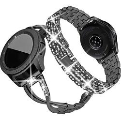 Supoix Compatible for Samsung Galaxy 3 41mm/Galaxy Watch 42mm Band, 2 Pack 20mm Women Jewelry Bling Metal Replacement Strap Compatible for Active 2 Watch Band (Black)