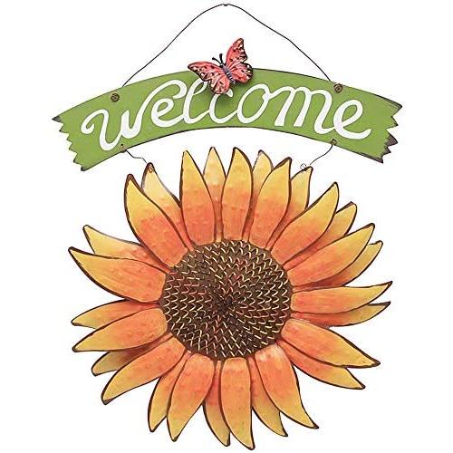 YK Decor Metal Sunflower Welcome Sign Front Door Decor Hanging Welcome Sign Sunflower Garden Decor Indoor Outdoor Signs and Decor