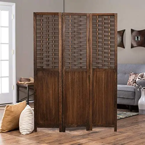 COZAYH 3 Panel 67” Paulownia Wood Screen Room Divider, Folding Room Partitions, Freestanding Privacy Screen w/Hand-Woven Polymer Rattan, Room Separator, Divider Wall