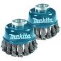 Makita 2 Pack - 3 Inch Knotted Wire Cup Brush For Grinders - Heavy-Duty Conditioning For Metal - 3'' x 5/8-Inch | 11 UNC | 0.020'' Thick Wire