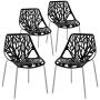 Bonnlo Modern Stackable Chair Set of 4 Kitchen Black Dining Chair Birch Sapling Comfy Chairs for Indoor Use (Black)