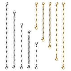 Necklace Extenders, 10Pcs Stainless Steel Gold Silver Necklace Bracelet Anklet Extension Chains with Lobster Clasps and Closures for Jewelry Making