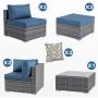 Walsunny 7pcs Patio Outdoor Furniture Sets,Low Back All-Weather Rattan Sectional Sofa with Tea Table&Washable Couch Cushions&Ottoman (Aegean Blue)