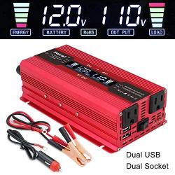 IpowerBingo Power Inverter 800W/2000W Dual AC Outlets and Dual USB Charging Ports DC 12V to 110V AC Car Converter with Digital Display