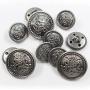 11 Piece Vintage Antique Brass (Bronze) Metal Blazer Button Set - Kings Crowned, Vine Crest - for Blazer, Suits, Sport Coat, Uniform, Jacket (Antique Dark Silver)