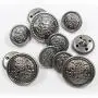 11 Piece Vintage Antique Brass (Bronze) Metal Blazer Button Set - Kings Crowned, Vine Crest - for Blazer, Suits, Sport Coat, Uniform, Jacket (Antique Dark Silver)