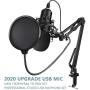 2021 Upgraded USB Microphone for Computer, Mic for Gaming, Podcast, Live Streaming, YouTube on PC, Mic Studio Bundle with Adjustment Arm Stand, Fits for Windows & Mac PC, Plug & Play Design, Black