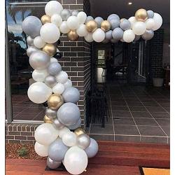 Gray DIY Balloon Garland Arch Kit 16ft Long with Matte Grey- White and Metallic Chrome Golden Latex Balloons for Wedding, Boy Baby Shower, Graduation, Anniversary Party Decorations