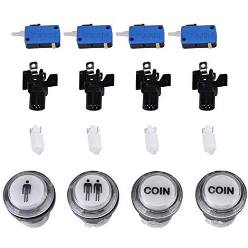 Arcade Game Buttons - 4 x LED Start Push Button Kit Part 1 Player + 2 Player + LED Coin Buttons for Arcade