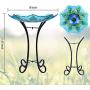 MUMTOP Outdoor Glass Birdbath Solar Birdbaths with Metal Stand for Lawn Yard Garden Peacock Decor,18” Dia21.65 Height