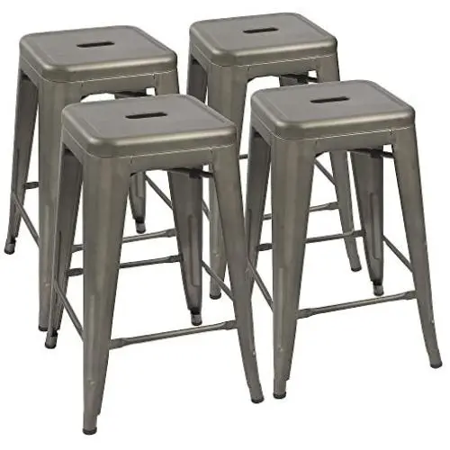 Devoko Metal Bar Stools 24'' Indoor Outdoor Stackable Barstools Modern Style Industrial Vintage Counter Bar Stools Set of 4 (Gun) Devoko Metal Bar Stools 24'' Indoor Outdoor Stackable Barstools Modern Style Industrial Vintage Counter Bar Stools Set of 4 (Gun)