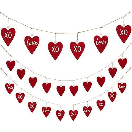 Glitzhome Valentines Metal Decor Heart Hanging Banner Love Sign for Valentines Day Front Door Wedding Engagement Anniversary Party Favor (6 feet)