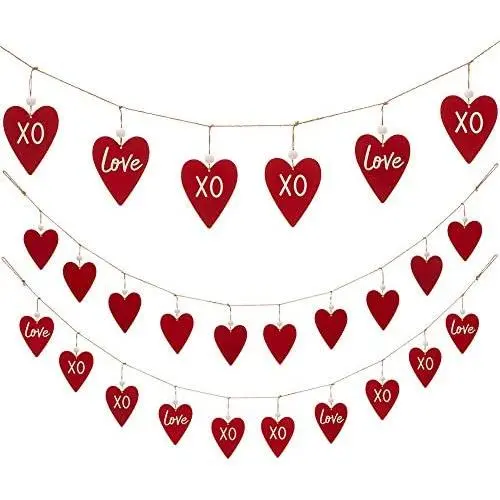 Glitzhome Valentines Metal Decor Heart Hanging Banner Love Sign for Valentines Day Front Door Wedding Engagement Anniversary Party Favor (6 feet)