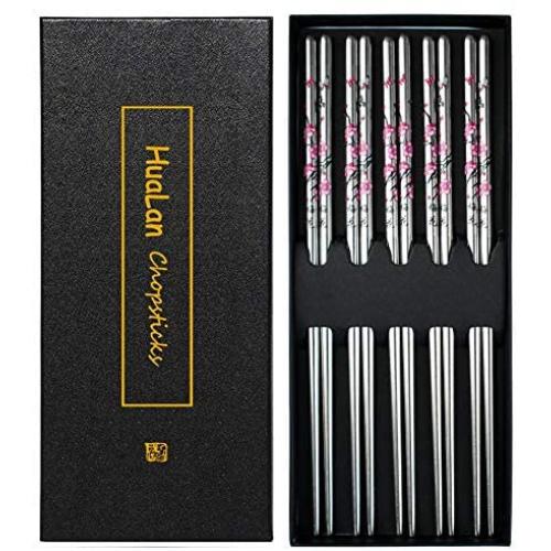 HuaLan Metal Alloy Chopsticks Stainless Steel Lightweight Chopsticks 5 Pairs Gift Set