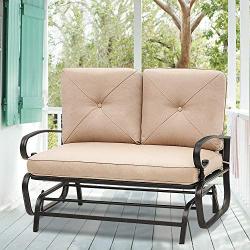 Oakmont Outdoor Loveseat Patio Swing Rocking Glider 2 Seats Metal Furniture Set(Brown)