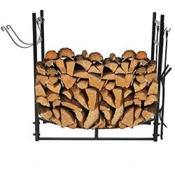 SSLine 30'' Metal Firewood Rack Log Holder with Tool Set Indoor Fireplace Wood Storage Rack Outdoor Deck Fire Wood Holder Organizer for Firepit Stove