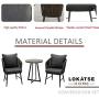 LOKATSE HOME Outdoor 3 Piece Bistro Set Patio Wicker Modern Balcony Furniture Include 2 Chairs with Seat and Back Cushions and 1 Coffee, Black Table Top