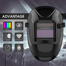 YESWELDER True Color Solar Powered Auto Darkening Welding Helmet, Wide Shade 4/9-13 for TIG MIG ARC Weld Hood Helmet