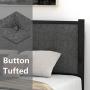 SHA CERLIN Queen Bed Frame, Platform Bed Frame with Strong Metal Slats and Upholstered Button Tufted Square Stitch Headboard, Mattress Foundation, No Box Spring Needed, Easy Assembly, Dark Grey