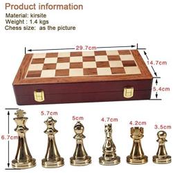 Chess Metal Set Folding Wooden Board and Storage and Classic Handmade Standard Parts Metal, Brown-30303CM