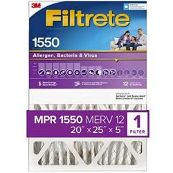 Filtrete 20x25x5, AC Furnace Air Filter, MPR 1550 DP, Healthy Living Ultra Allergen Deep Pleat, 1-Pack (exact dimensions 19.56 x 24.13 x 4.75)