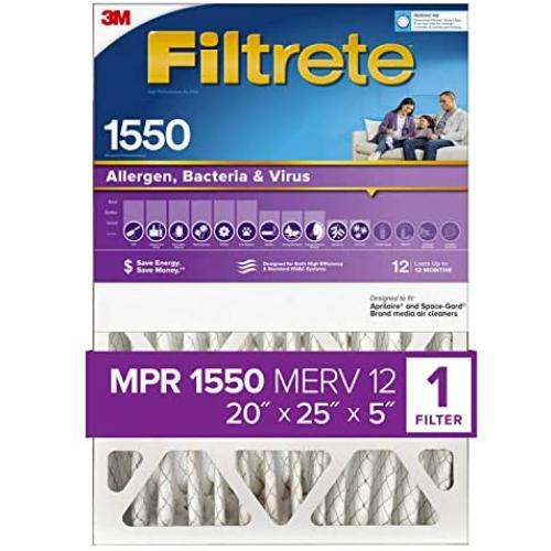 Filtrete 20x25x5, AC Furnace Air Filter, MPR 1550 DP, Healthy Living Ultra Allergen Deep Pleat, 1-Pack (exact dimensions 19.56 x 24.13 x 4.75)