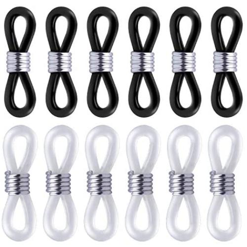 BronaGrand 12pcs Rubber Metal Ends for Eyeglass Chain Necklace Chain (6pcs Black Color +6pcs Clear Color)
