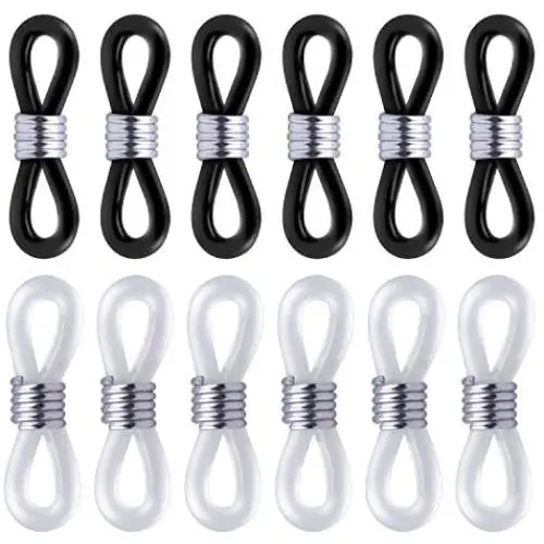 BronaGrand 12pcs Rubber Metal Ends for Eyeglass Chain Necklace Chain (6pcs Black Color +6pcs Clear Color)