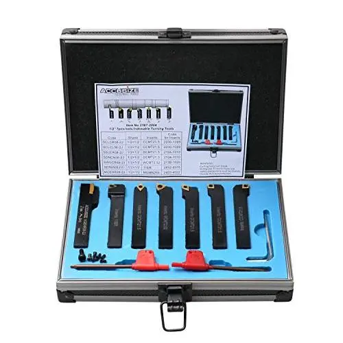 Accusize Industrial Tools 7 Pieces/Set 1/2 Indexable Carbide Turning Tool Set in Fitted Box, 2387-2004 Accusize Industrial Tools 7 Pieces/Set 1/2 Indexable Carbide Turning Tool Set in Fitted Box, 2387-2004