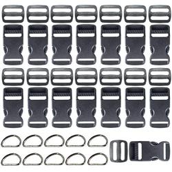 Plastic Side Release Buckle Packs - 1 Inch Hardware - 15 Pieces Flat West Coast Paracord Buckles - 15 Pieces Tri-Glide Slides for 1 Inch Webbing - 10 Pieces Metal D-Rings