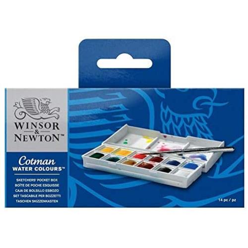 Winsor & Newton Cotman Water Colour Paint Sketchers Pocket Box, Half Pans, 14-Pieces