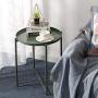 danpinera End Table, Side Table Metal Waterproof Small Circular Bedside Table with Round Removable Tray for Living Room Bedroom Bathroom Balcony and Office (Dark Green)
