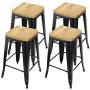 ZENY Set of 4 Metal Bar Stools 26'' Counter Height with Wooden Seat Stackable Indoor/Outdoor Barstools, 330 lbs Capacity