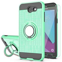 Galaxy J3 Emerge/J3 Eclipse/J3 Prime/J3 Mission/Luna Pro/Sol 2/Express Prime 2 Case with HD Screen Protector,YmhxcY 360 Degree Rotating Ring & Bracket Back Cover for Samsung J3 2017-ZH Mint