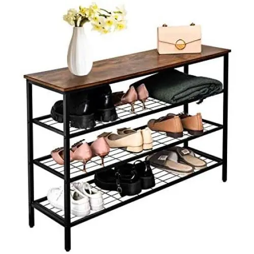 Shoe Rack, 4-Tier Shoe Shelf, Industrial Shoe Storage Organizer with 3 Metal Mesh Shelves and Large Surface for Bags, Ideal for Entryway, Hallway, Closet, Bedroom, Garage Easy Assembly, Fits 12 Shoes Shoe Rack, 4-Tier Shoe Shelf, Industrial Shoe Storage Organizer with 3 Metal Mesh Shelves and Large Surface for Bags, Ideal for Entryway, Hallway, Closet, Bedroom, Garage Easy Assembly, Fits 12 Shoes