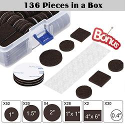 Furniture Pads 136 Pieces Pack Self Adhesive Felt Pad Brown Felt Furniture Pads 5mm Thick Anti Scratch Floor Protectors for Chair Legs Feet with Case and 30 Rubber Bumpers for Hardwood Tile Wood Floor