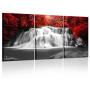 Kreative Arts Black White and Red Canvas Wall Art 3 Pieces Red Woods Waterfall Canvas Print Landscape Paintings Framed Picture for Office and Home Décor Ready to Hang 16x24inchx3pcs