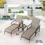 LOKATSE HOME Outdoor Patio Adjustable Metal Chaise Lounge Chair Recliner Set of 2 with 1 Glass Top Bistro Table - Grey