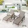 LOKATSE HOME Outdoor Patio Adjustable Metal Chaise Lounge Chair Recliner Set of 2 with 1 Glass Top Bistro Table - Grey LOKATSE HOME Outdoor Patio Adjustable Metal Chaise Lounge Chair Recliner Set of 2 with 1 Glass Top Bistro Table - Grey