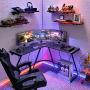 Mr IRONSTONE L-Shaped Gaming Desk 50.8'' Computer Corner Game Desk, Home Office Writing Workstation with Large Monitor Stand,Cup Holder & Headphone Hook Textured Carbon Fiber