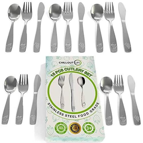 15 Piece Stainless Steel Kids Silverware Set - Child and Toddler Safe Flatware - Kids Utensil Set - Metal Kids Cutlery Set Includes 5 Small Kids Spoons, 5 Forks & 5 Knives