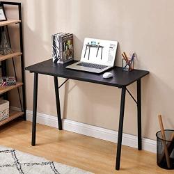 Simple Computer Desk Modern Wood Study Writing Table Small Industrial Home Office Work Desk with Metal Legs, 39.4 x 18.9 x 29.1 inch Kids Desk, Black