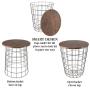 Lavish Home 80-ENDTBL-2 (Set of 2) Nesting End Storage Convertible Round Metal Basket Wood Veneer Top Accent Side Tables, Dark Brown